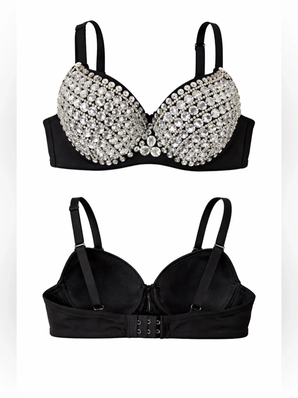 Rhinestone Crystal Bra Top Glam Black Festival Burlesque Stage 32–36 ABC - Picture 5 of 5